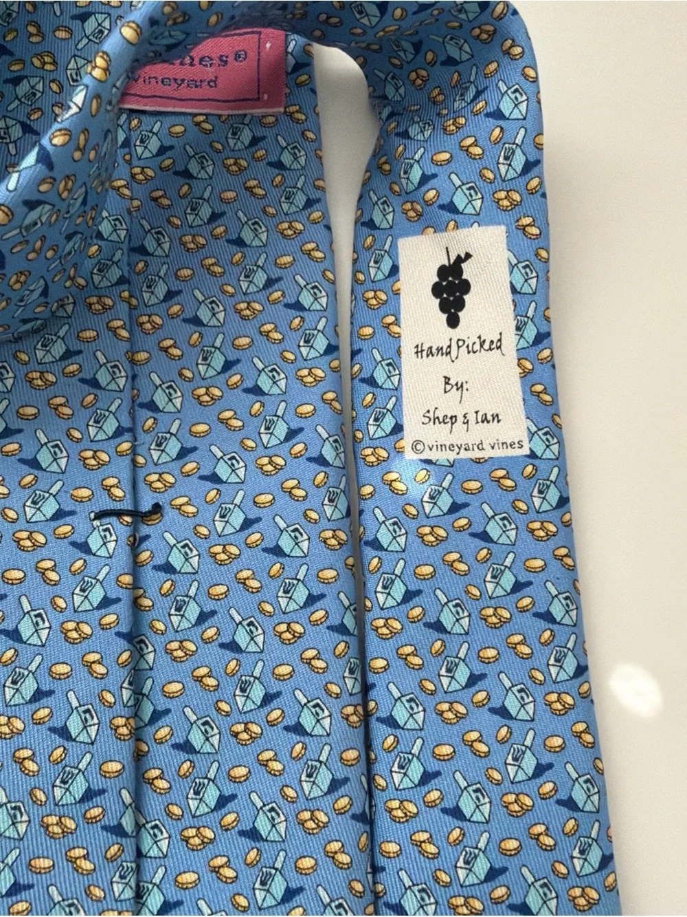 Vineyard Vines Dreidel Themed Blue/Gold Silk Tie